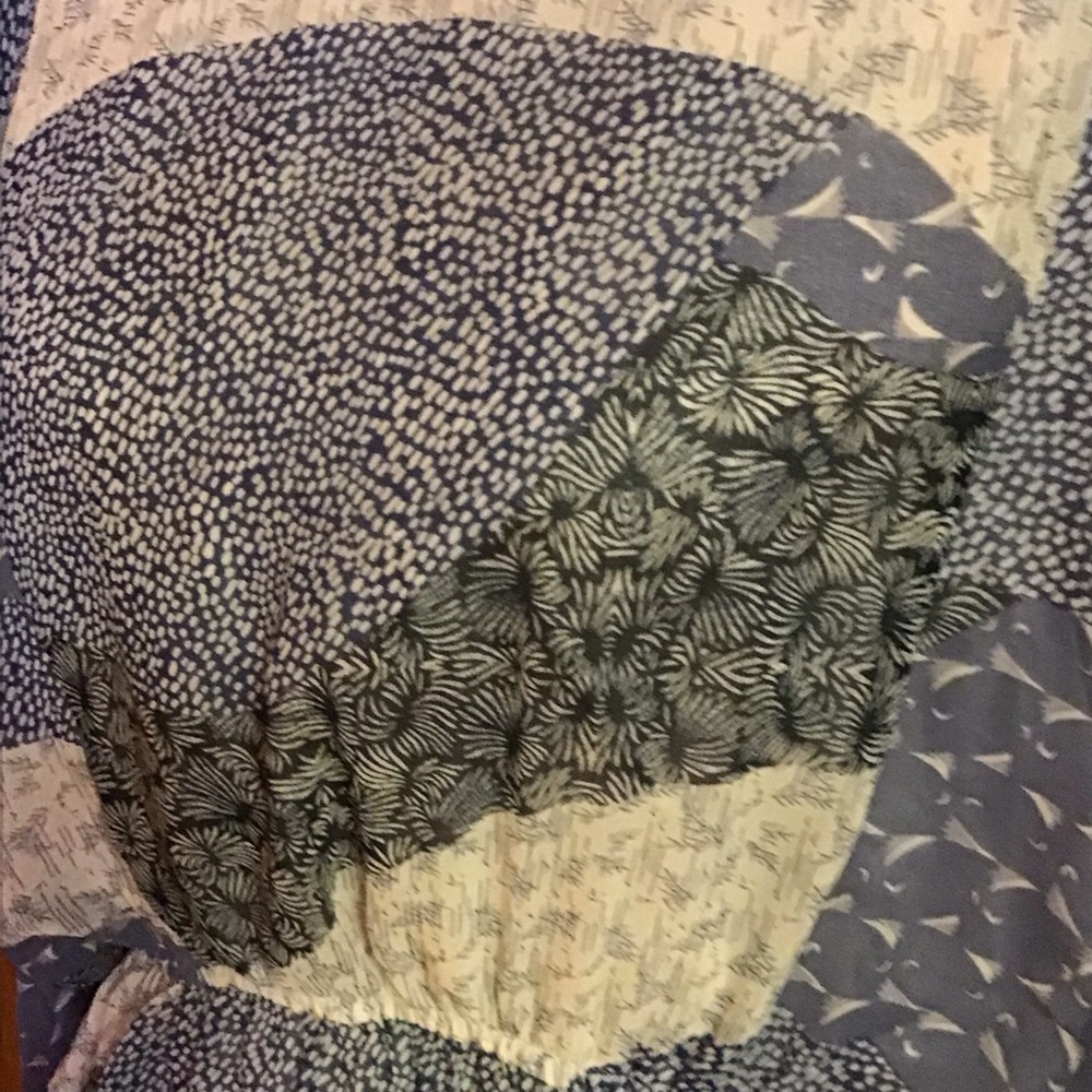 BB Dakota Patchwork Peplum Blouse Medium Boho Cottagecore Sheer Sleeve Ruffle - Picture 9 of 15